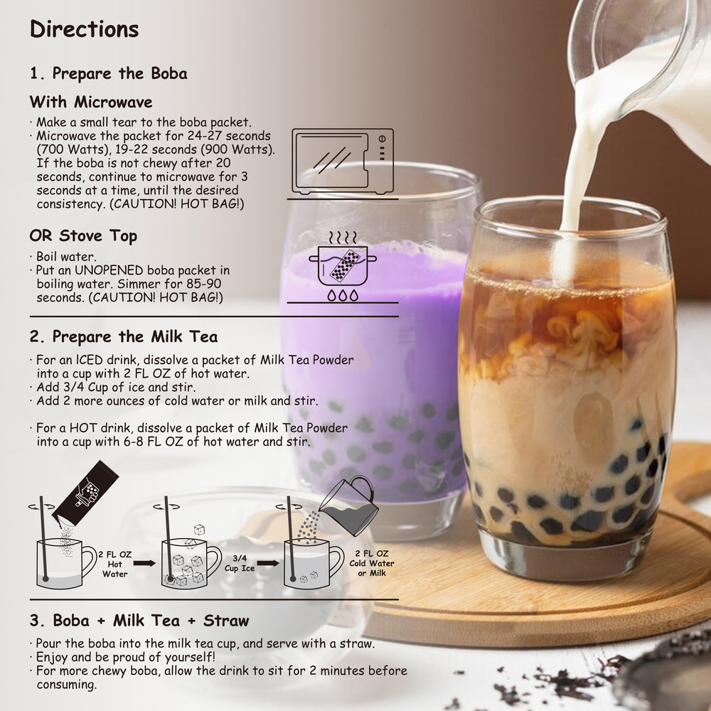 Vegan, Lactose-Free | Boba Moo Combo - Classic / Taro Flavor Brown Sugar Boba Milk Tea (6 Servings)