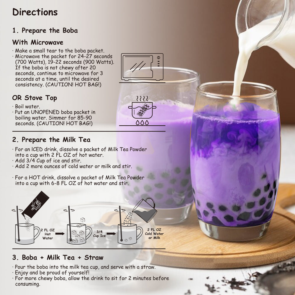 Vegan, Lactose-Free | Boba Moo Mini - Taro Flavor Brown Sugar Boba Milk Tea (3 Servings)