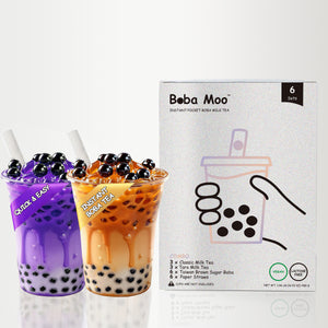 Vegan, Lactose-Free | Boba Moo Combo - Classic / Taro Flavor Brown Sugar Boba Milk Tea (6 Servings)