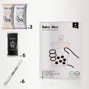 Vegan, Lactose-Free | Boba Moo Combo - Classic / Taro Flavor Brown Sugar Boba Milk Tea (6 Servings)