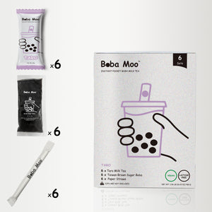 Vegan, Lactose-Free | Boba Moo - Taro Flavor Brown Sugar Boba Milk Tea (6 Servings)